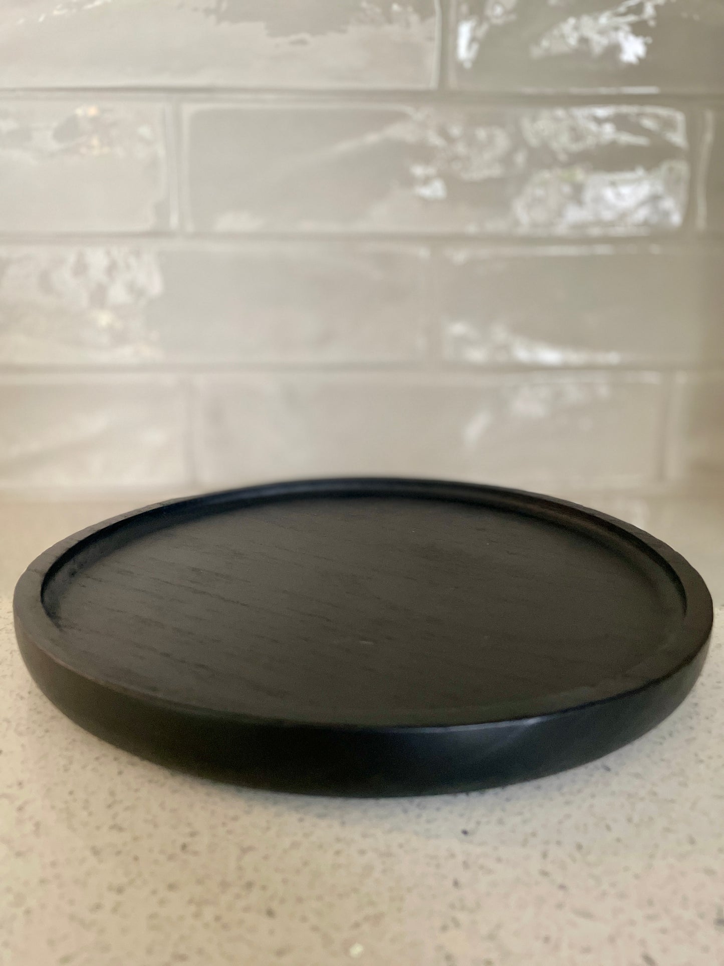 Black Round Wood Tray