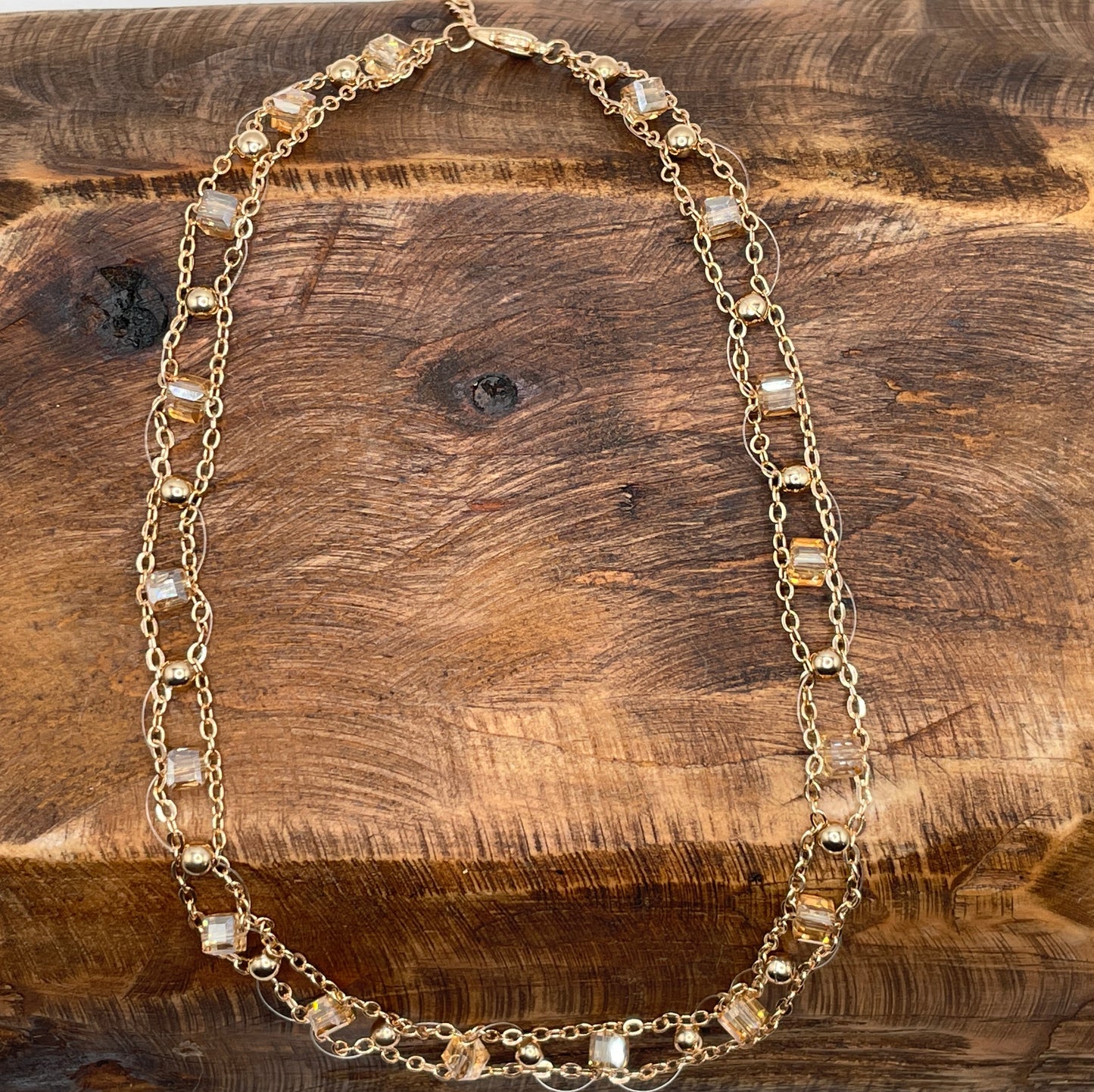 Dainty Chain Link Crystal Bead Necklace