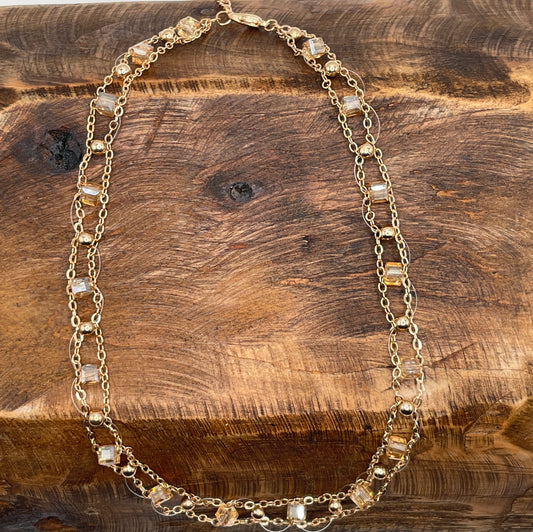 Dainty Chain Link Crystal Bead Necklace