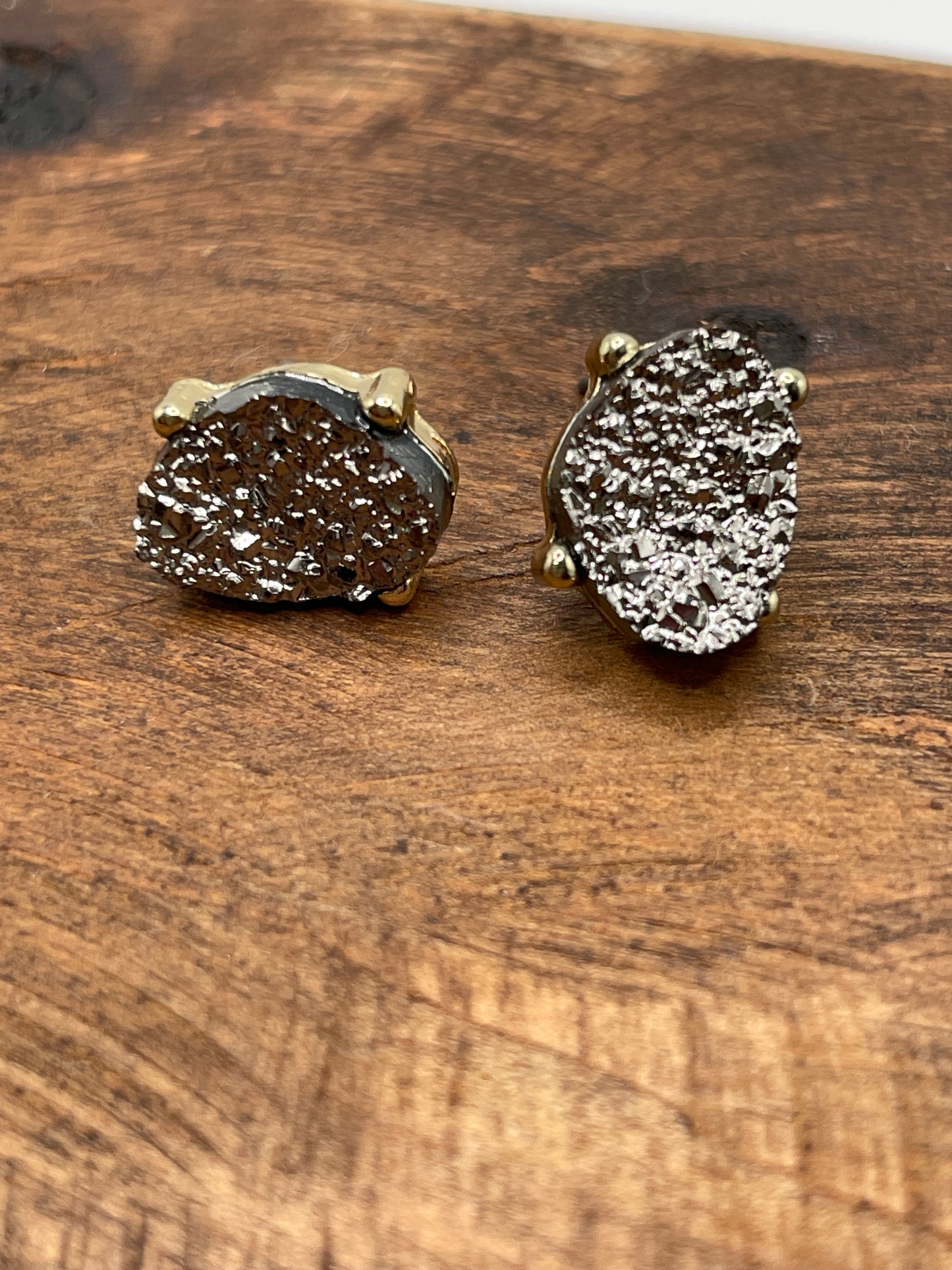 Mini Oval Druzy Stone Stud Earrings