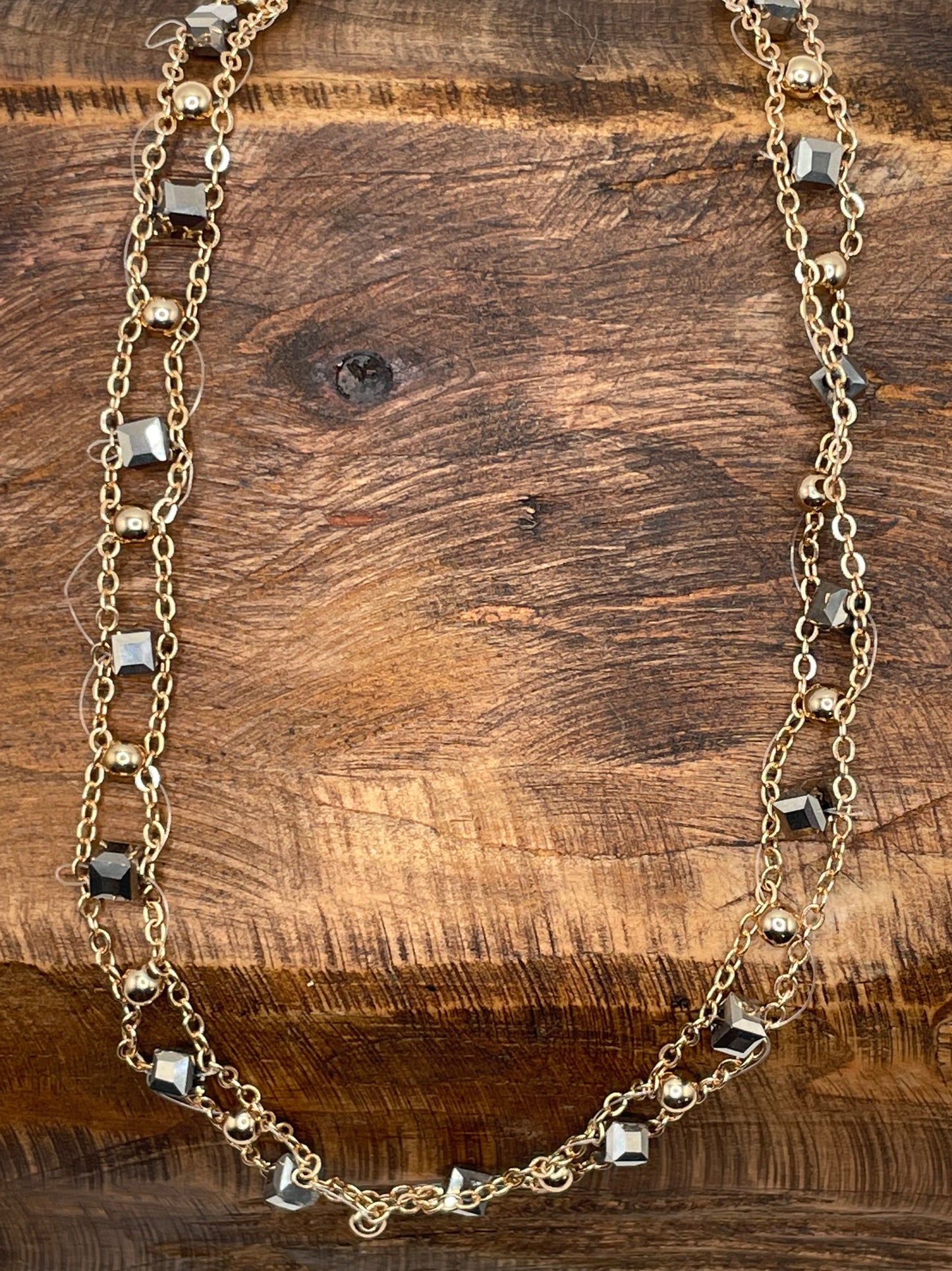 Dainty Chain Link Crystal Bead Necklace