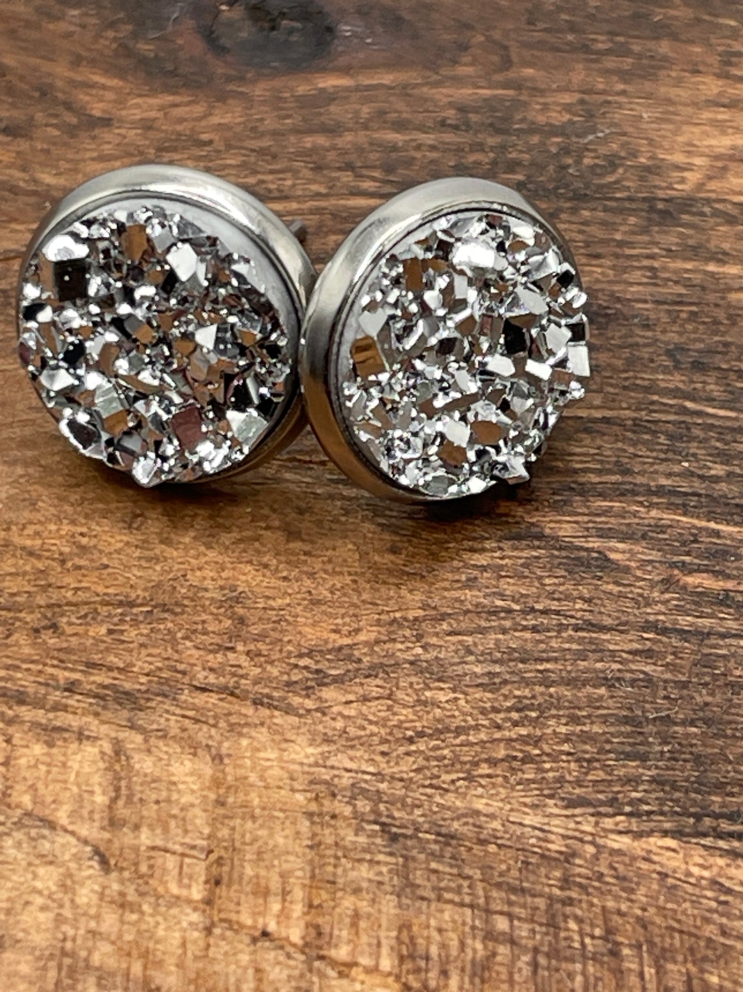 Silver Druzy Stud Earrings