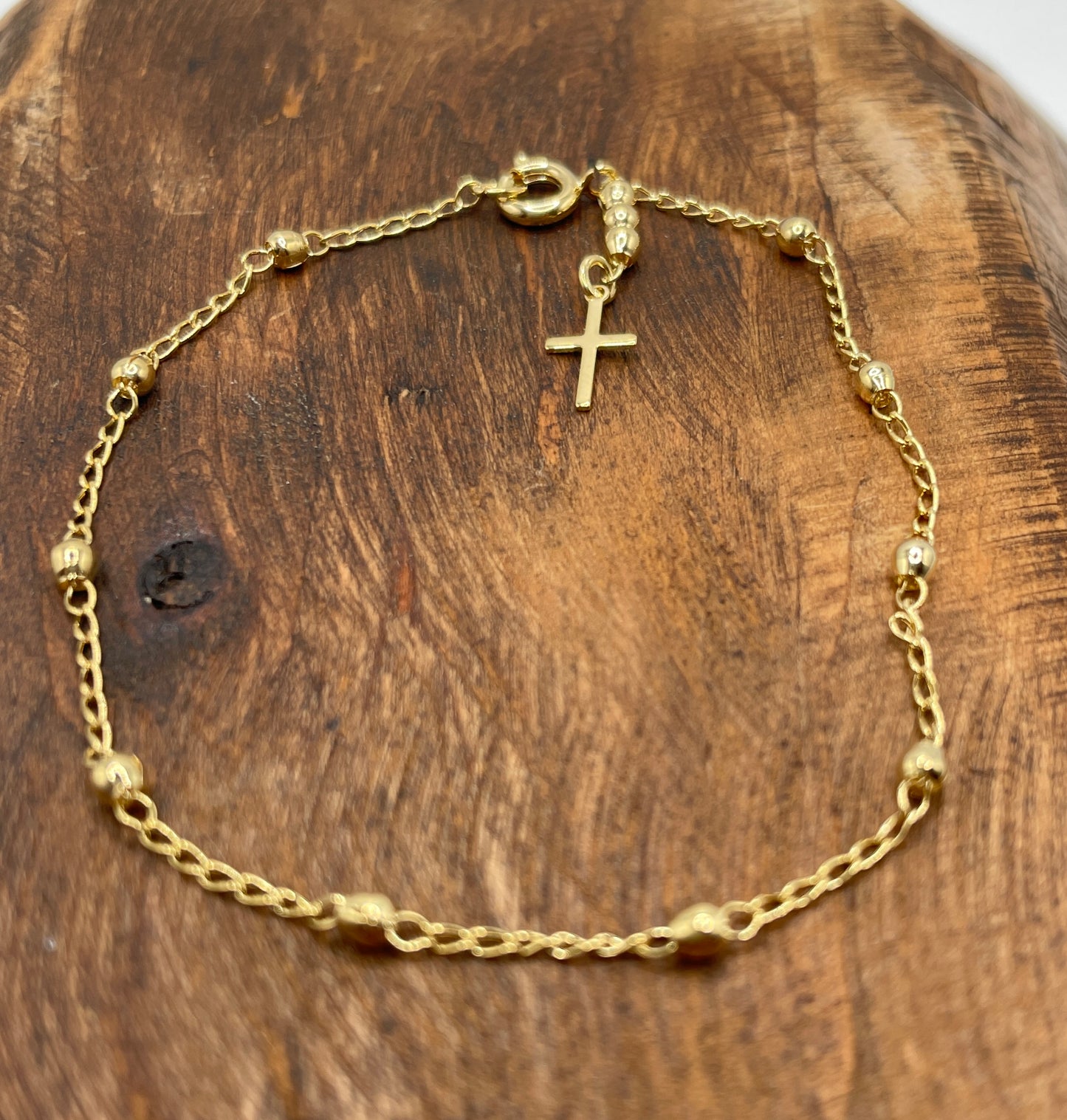 18k Gold Filled Beaded Bracelet with Cross Charm