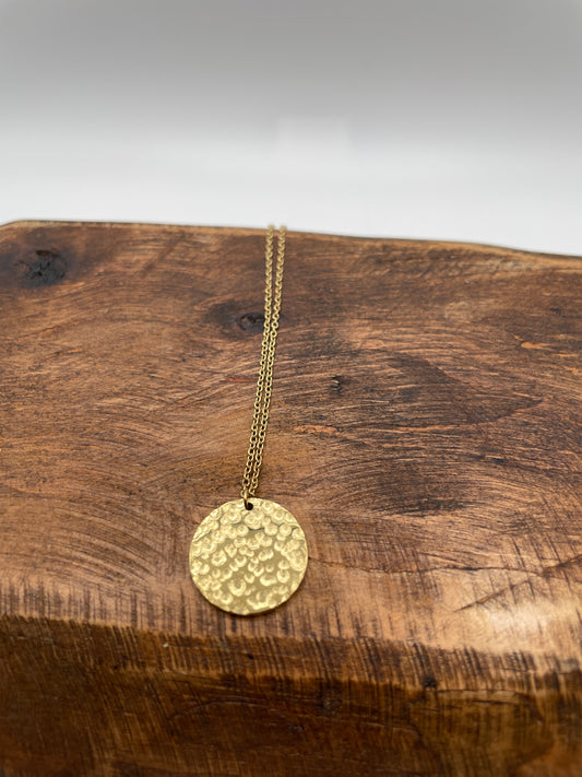 Circle Necklace - Gold Textured Circle Coin Necklace