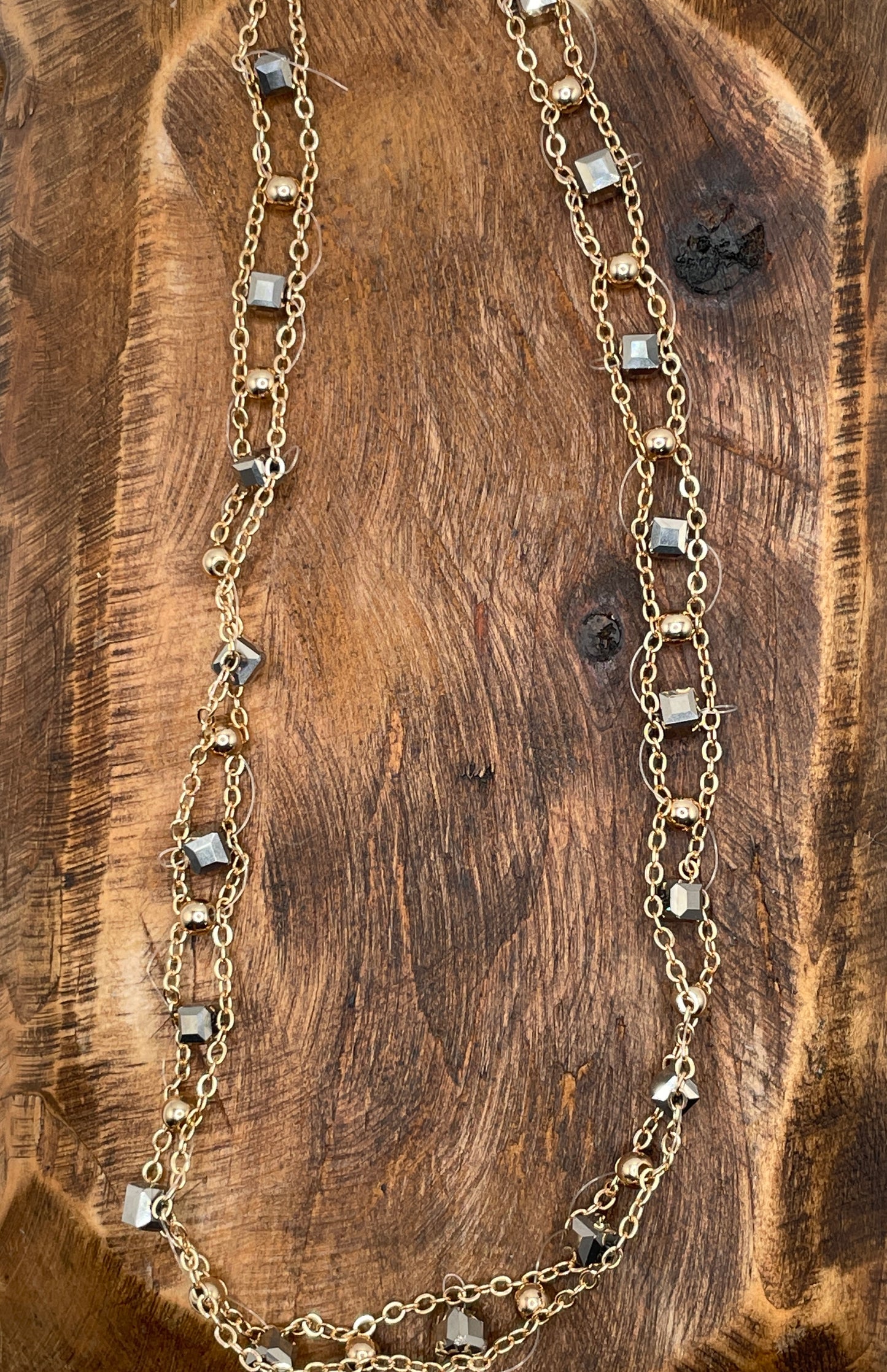 Dainty Chain Link Crystal Bead Necklace