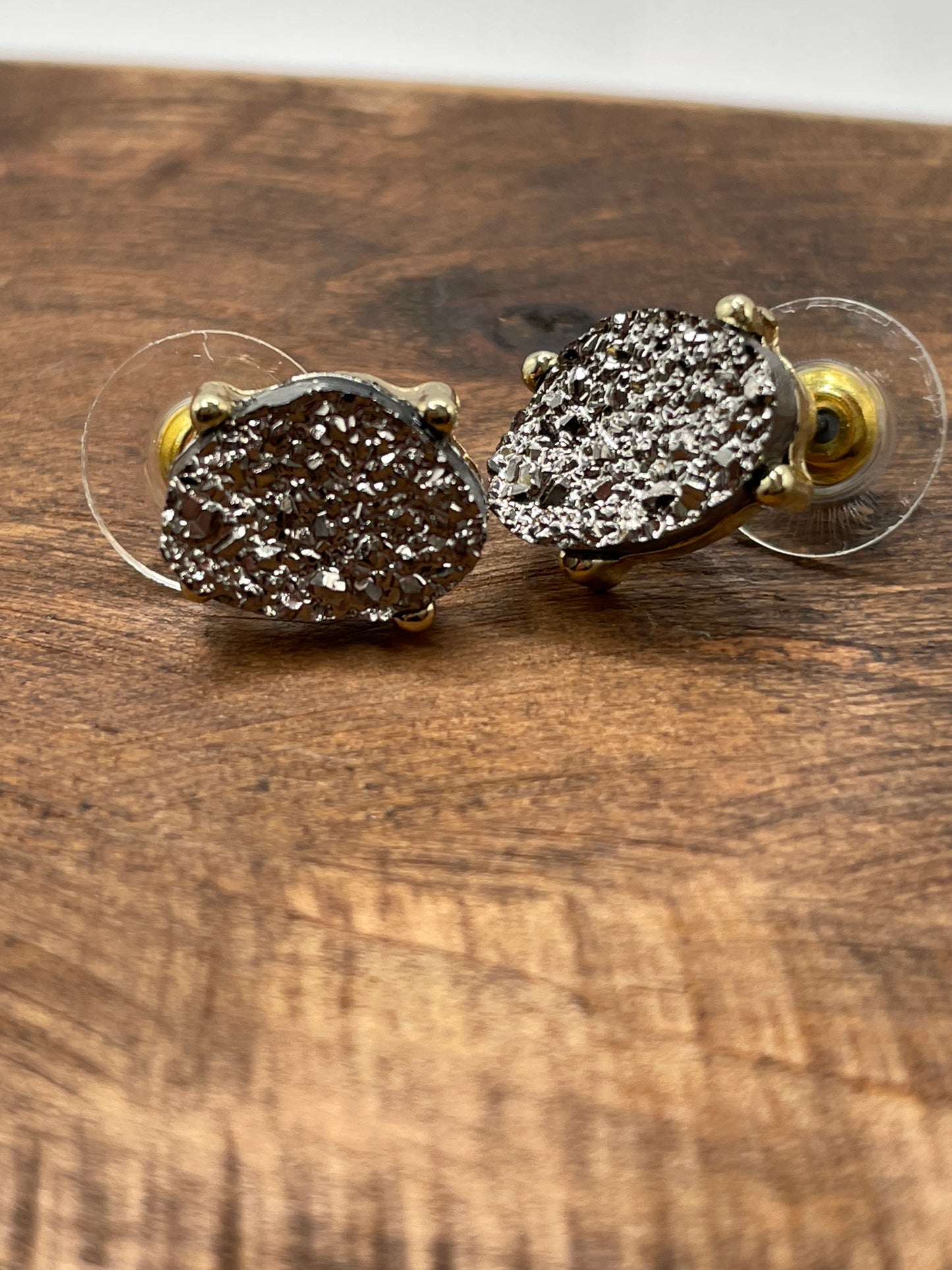 Mini Oval Druzy Stone Stud Earrings