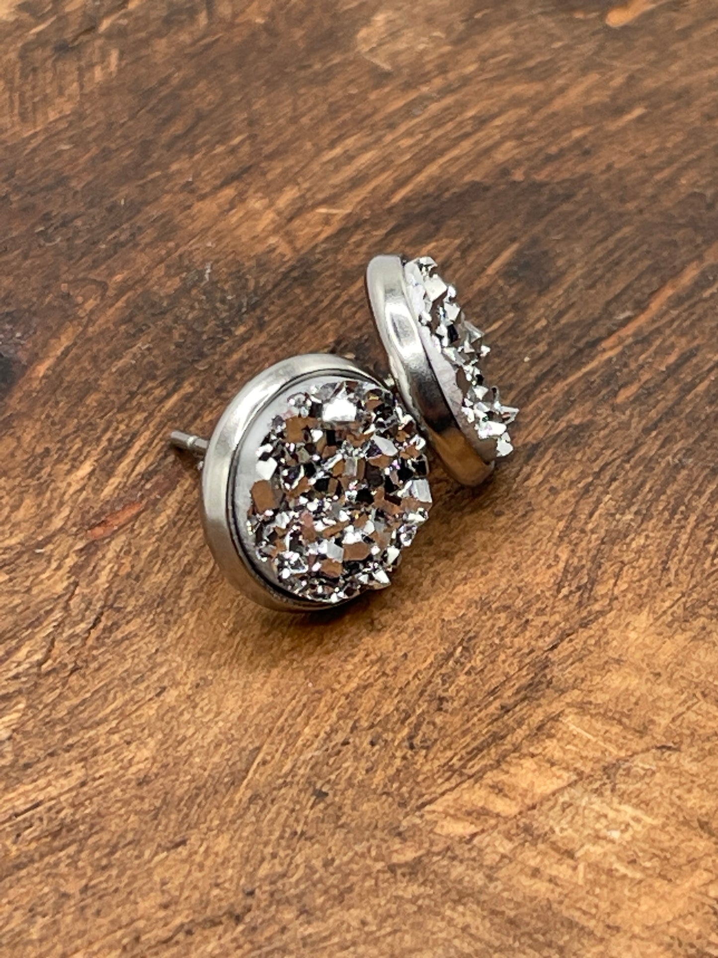 Silver Druzy Stud Earrings