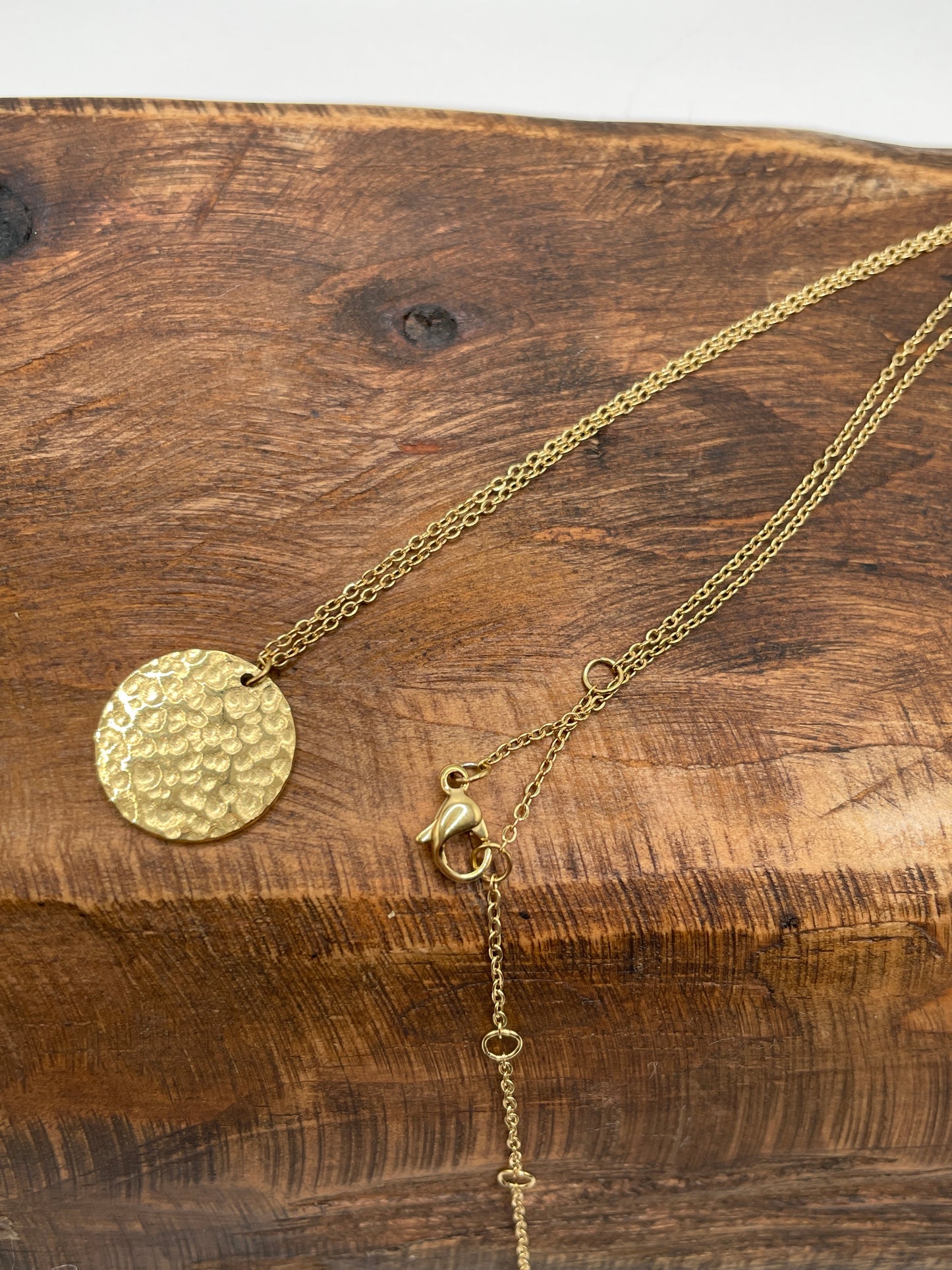 Circle Necklace - Gold Textured Circle Coin Necklace