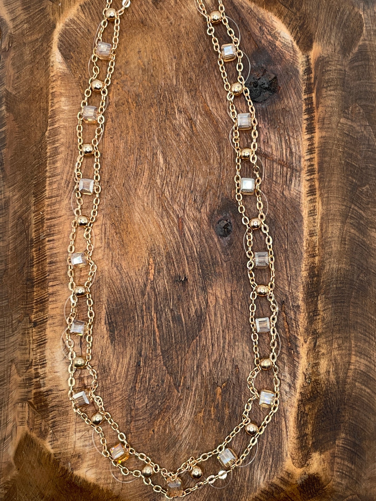 Dainty Chain Link Crystal Bead Necklace