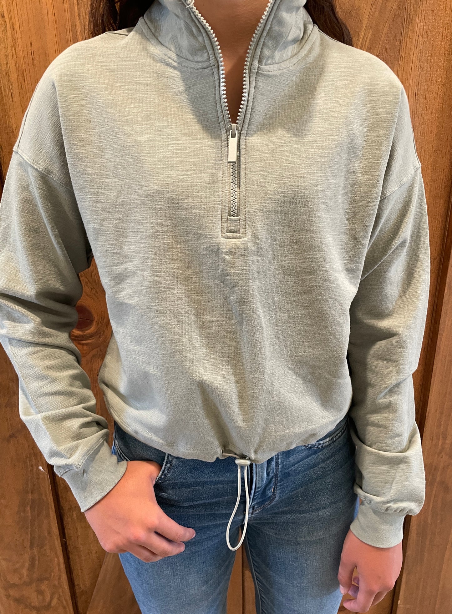 Long Sleeve Pullover Zip Up Top