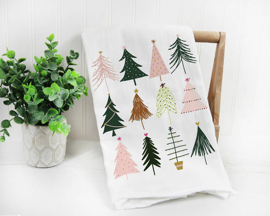 Boho Christmas Trees Kitchen Towel