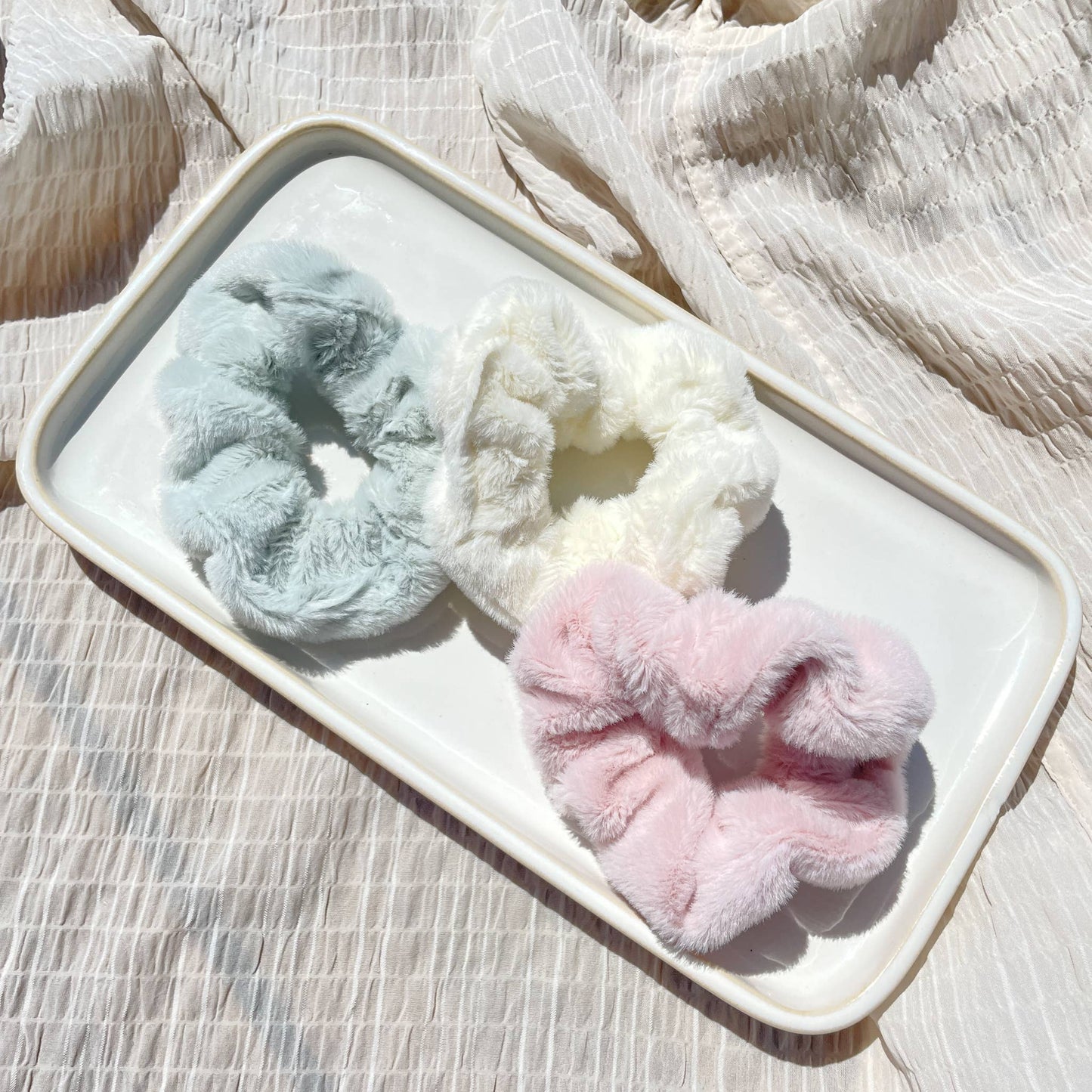 Furry Pastel Hair Scrunchies - 3 Pack