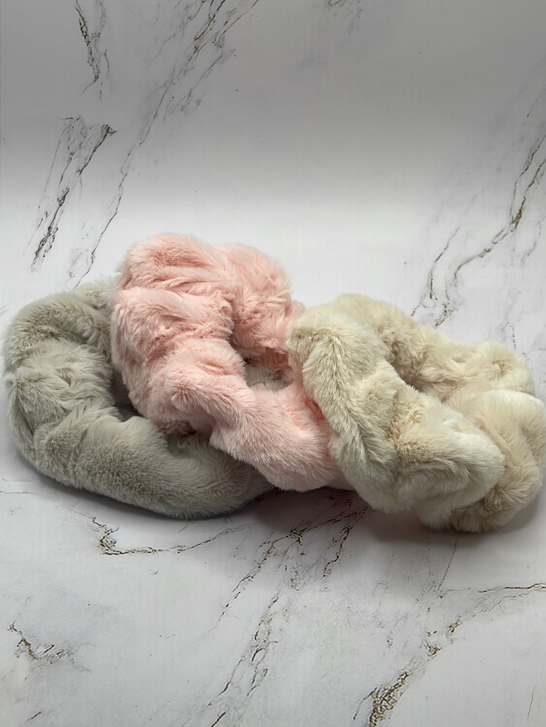 Furry Pastel Hair Scrunchies - 3 Pack