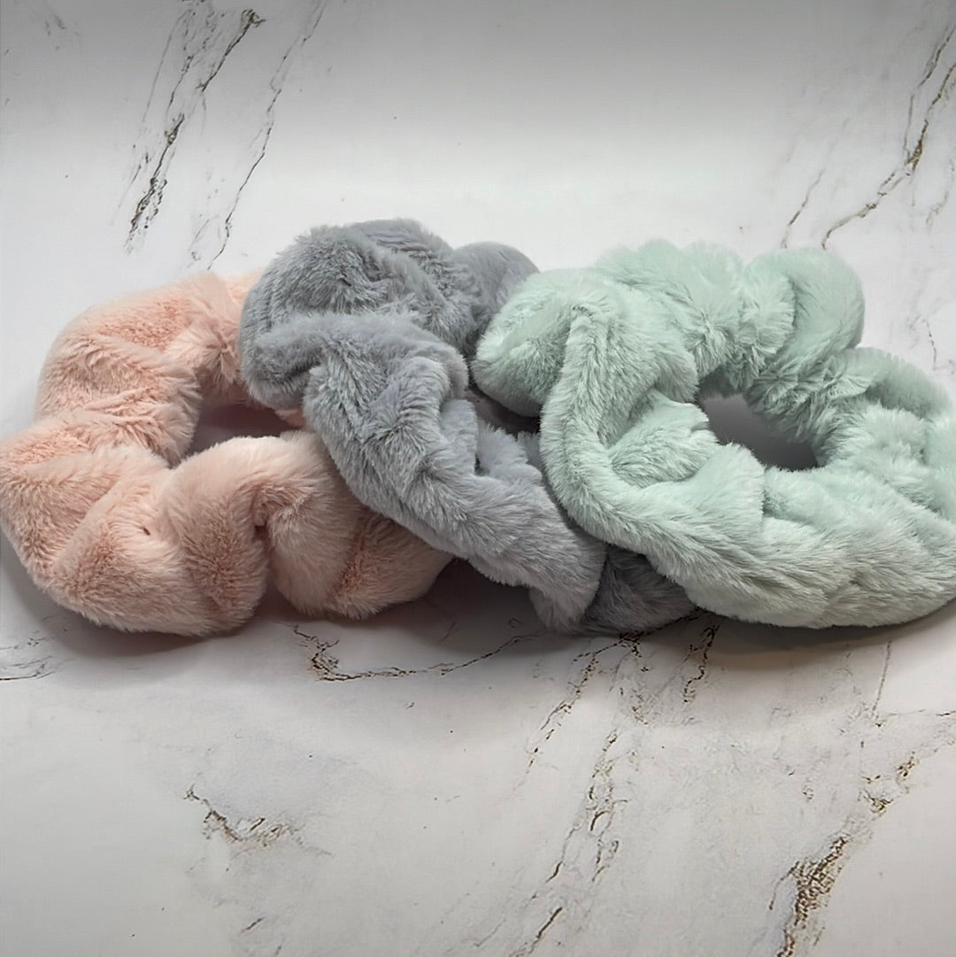 Furry Pastel Hair Scrunchies - 3 Pack